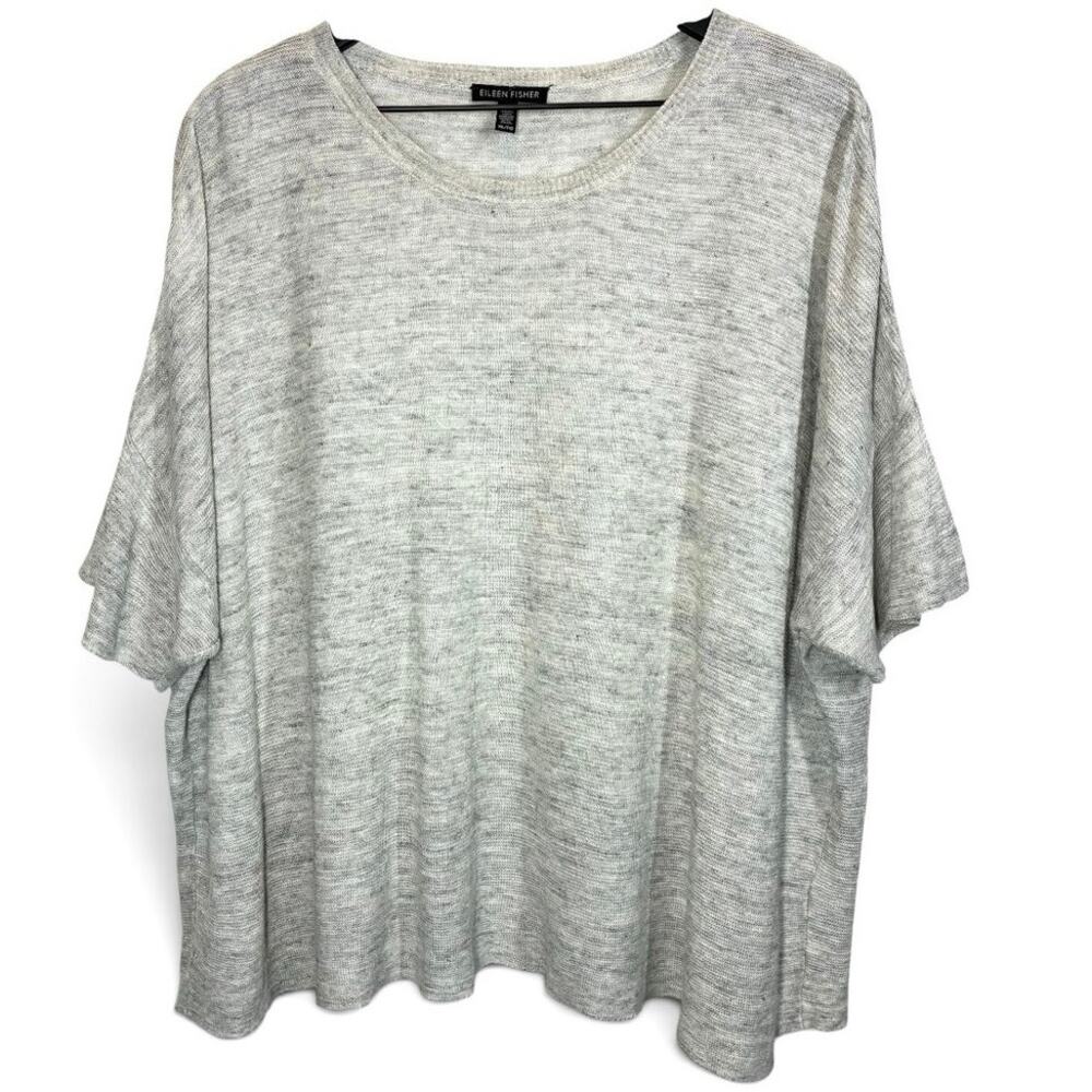 Eileen Fisher Knit Sweater Short Sleeve Pullover Gray Womens Size XL